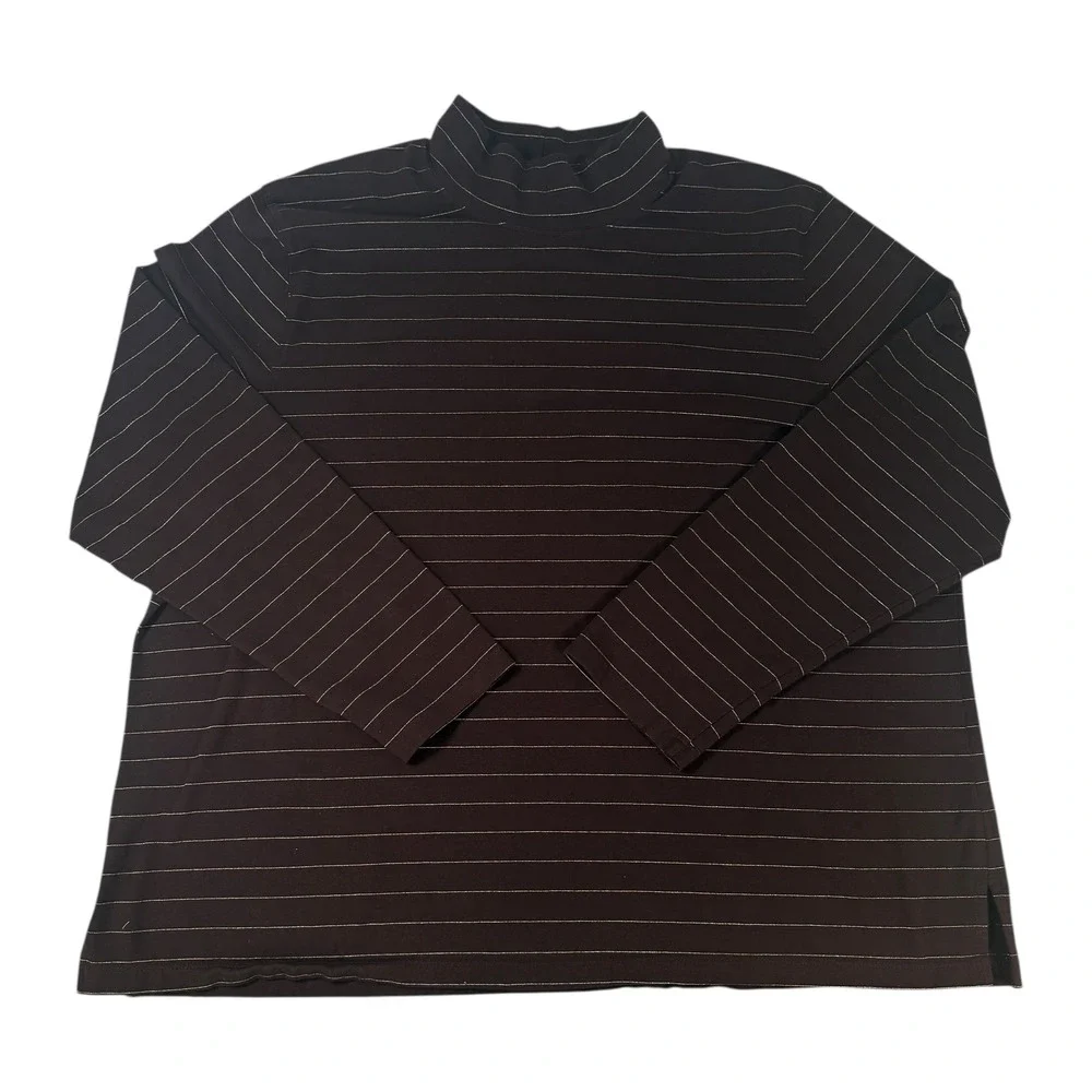 VTG Talbots Top Women's 3X Brown Gold Stripes Long Sleeve Tee Turtleneck Vintage